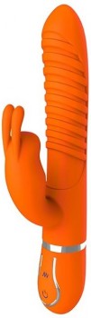 Оранжевый вибратор MIDNIGHT MAGIC со стимулятором клитора - 22 см.
