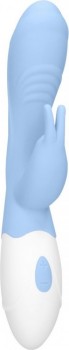 Голубой вибратор Juicy Rabbit со стимулятором клитора - 19,5 см.