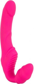 Розовый безремневой страпон с вибрацией