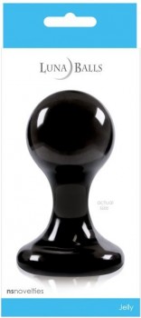 Большая чёрная анальная пробка Luna Balls на присоске - 9,5 см.