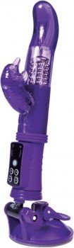 Фиолетовый вибратор с клиторальным стимулятором и супер надёжной присоской
