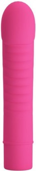 Розовый мини-вибратор Mick с ребрышками - 13 см.