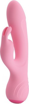 Нежно-розовый вибромассажер Broderick с клиторальным стимулятором - 17,9 см.