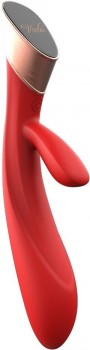 Красный вибратор BLOSSOM с клиторальным отростком - 22 см.