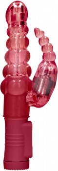 Красный вибратор-кролик Rotating Bubbles - 23,2 см.