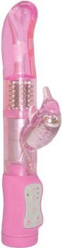 Розовый вибромассажер с клиторальным стимулятором  - 25 см.