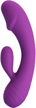 Фиолетовый вибратор Doreen с клиторальным отростком - 17,5 см.