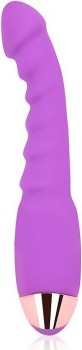 Фиолетовый изогнутый вибромассажер с ребристой поверхностью - 17,5 см.