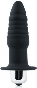 Черная ребристая вибровтулка с ограничителем - 7 см.