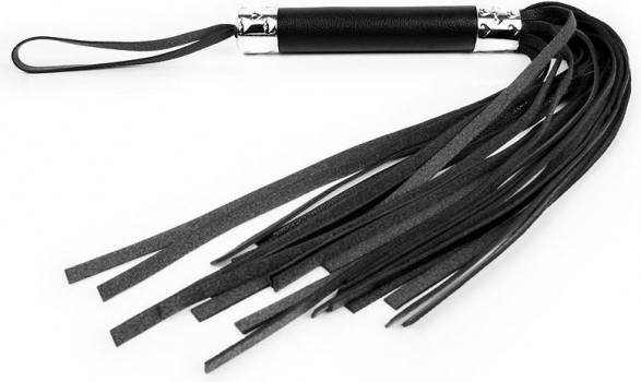 Черная многохвостая плеть с круглой ручкой - 44 см.