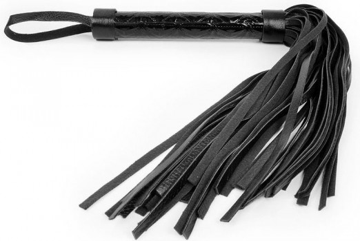 Черная многохвостовая плеть с круглой гладкой ручкой - 38 см.