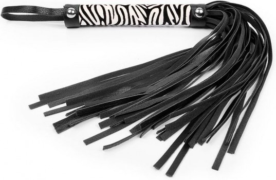Черная многохвостовая плеть с круглой ручкой-зеброй - 39 см.