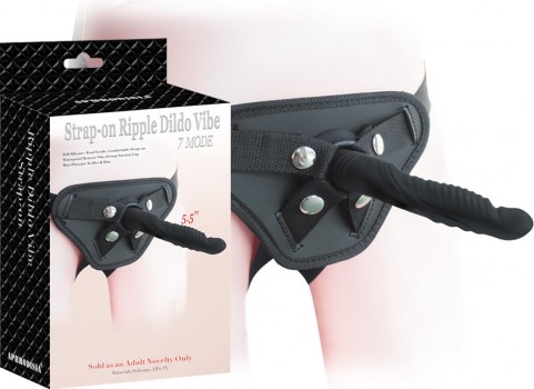 Страпон 5.5 inch Strap-on Ripple Dildo Vibe Black 92006BlackHW