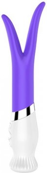 Фиолетовый вибратор-ротатор с раздвоенным кончиком LILY - 18 см.