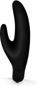 Черный силиконовый вибратор с клиторальным отростком - 11,5 см.