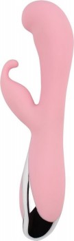 Нежно-розовый вибратор со стимулятором клитора Vertigo Bunny Dream - 19 см.