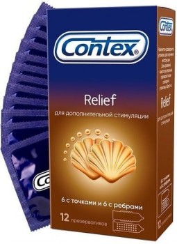 Презервативы с точками и рёбрами CONTEX Relief - 12 шт.