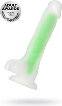 Фаллоимитатор, светящийся в темноте. Beyond By Toyfa Dick Glow. Силикон, прозрачно-зелёный, 18 см.