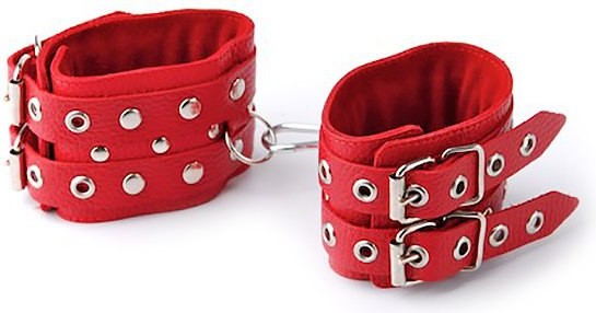 Кожаные наручники Sitabella с двойной застежкой – красный