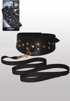 Кожаный ошейник со шлейкой Sitabella Gold Collection – черный с золотым