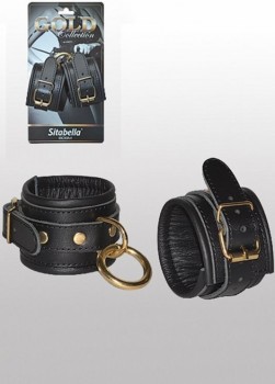 Кожаные наручники с круглым карабином Sitabella Gold Collection – черный с золотым