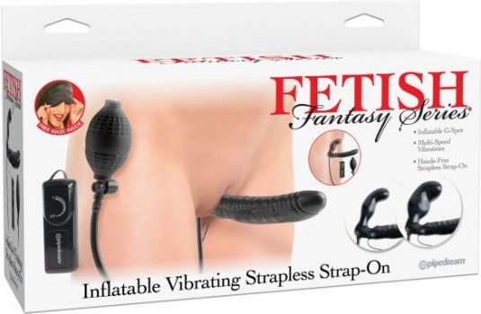 Безремневой надувной страпон с вибрацией Inflatable Vibrating Strapless – черный