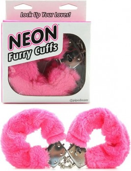 Меховые наручники Neon Furry Cuffs – розовый