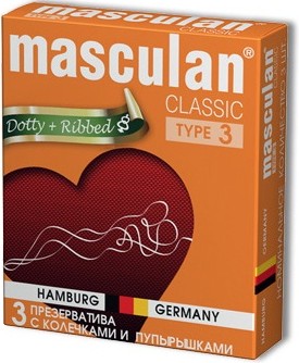 Розовые презервативы Masculan Classic Dotty+Ribbed с колечками и пупырышками - 3 шт.