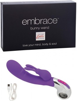 Перезаряжаемый вибромассажер Хай-Тек Embrace Bunny Wand – фиолетовый