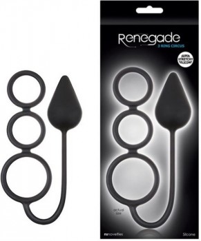 Анальная пробка Renegade 3 Ring Circus Medium с тремя кольцами - черный