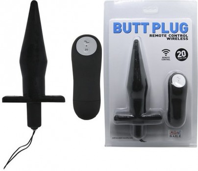 Многофункциональная анальная пробка Baile Butt Plug с вибрацией и беспроводным пультом управления – черный