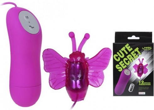 Вибростимулятор Cute Secret с насадкой «Бабочка» и проводным пультом управления – розовый