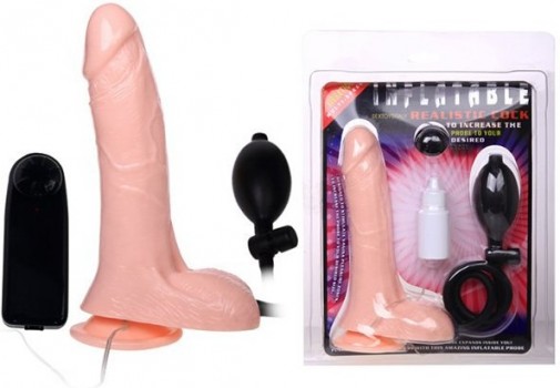 Увеличивающийся в размере реалистик-вибратор на присоске Inflatable Realistic Cock – телесный