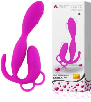 Анально-вагинальный вибромассажер Flowery с клиторальной стимуляцией – розовый