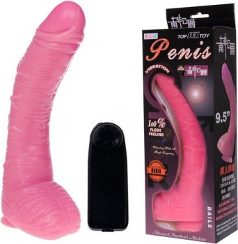 Эффектный вибромассажер-реалистик с мошонкой на присоске Penis 9.5” – розовый
