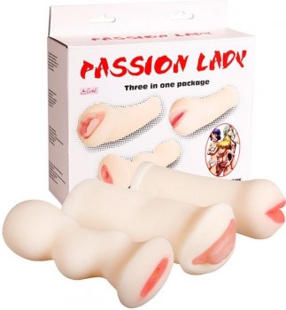 Набор с вибрацией Passion Lady из 3-х мастурбаторов: ротик, вагина и анус – телесный