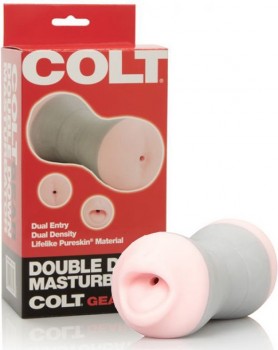 Двухсторонний мастурбатор ротик и анус Colt Double Down – розовый с серым