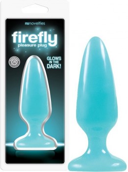 Средняя анальная пробка Firefly Pleasure Plug - Medium светящаяся в темноте – голубой