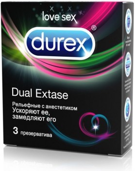 Презервативы Durex Dual Extase рельефные с анестетиком – 3 шт