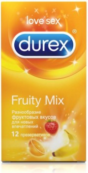 Цветные презервативы Durex Fruity Mix с фруктовыми вкусами – 12 шт