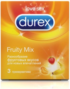 Цветные презервативы Durex Fruity Mix с фруктовыми вкусами – 3 шт