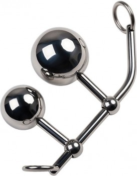 Бондажные стринги с двумя шариками Toyfa Metal – серебристый