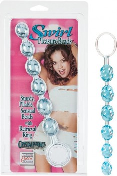 Анальная цепочка Swirl Pleasure Beads со спиралевидным рельефом – голубой