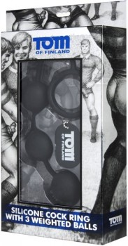 Анальные шарики с эрекционным кольцом Tom of Finland Silicone Cock Ring with 3 Weighted Balls – чёрный