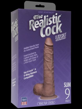 Фаллоимитатор реалистик Realistic Cock UR3 9” Slim с мошонкой – коричневый