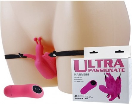 Клиторальный вибростимулятор-бабочка на ремешках Ultra Passionate – розовый