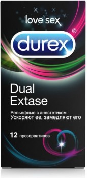 Презервативы Durex Dual Extase рельефные с анестетиком – 12 шт.
