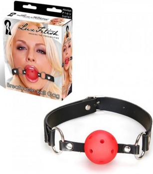 Кляп-шарик на ремне с отверстиями для дыхания Breathable Ball Gag – черный с красным