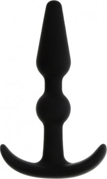 Чёрный массажер для анальной стимуляции T-SHAPE SILICONE BUTT PLUG BLACK - 8,9 см.