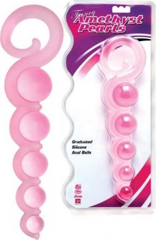 Розовая анальная цепочка из 5 шариков различного диаметра - 25,5 см.